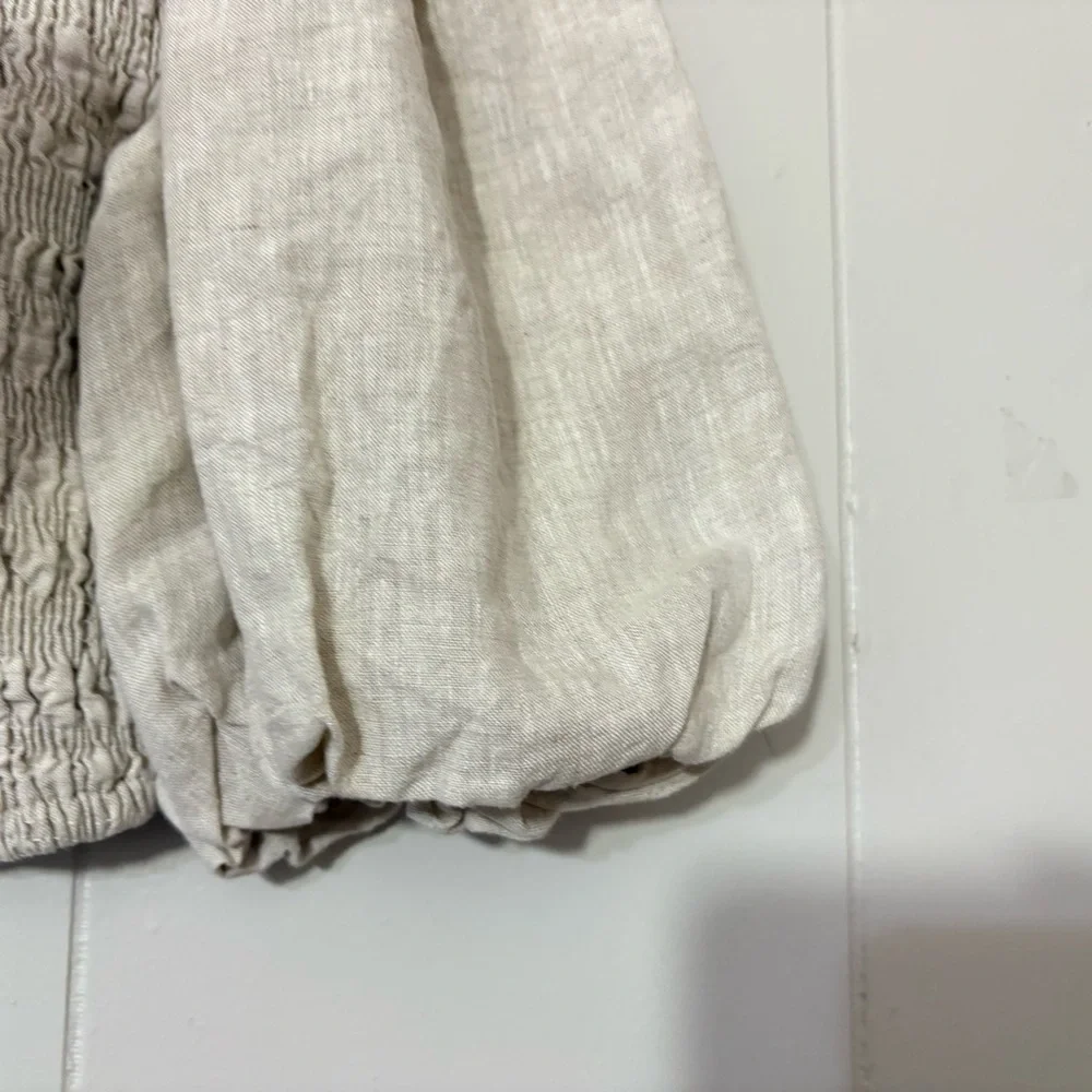 DISSH Frankie Natural Linen Shirred Crop Top Puff Sleeves Size 2 - Picture 6 of 7